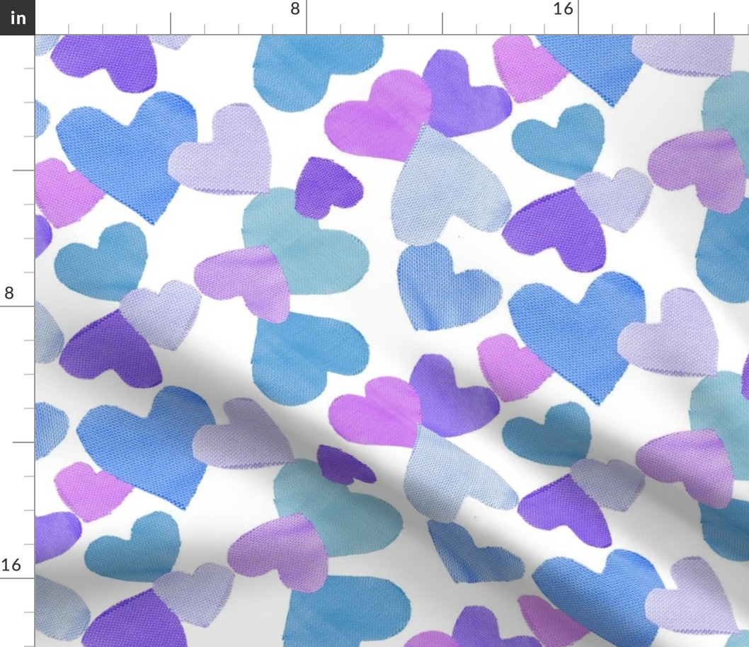 Fabric Heart Cut Outs in Lilac Blues