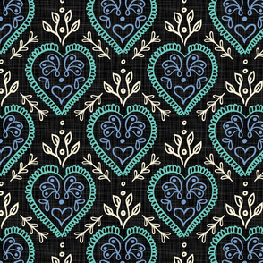 Heart & Leaves - Turquoise, Periwinkle, H White, Black