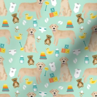 yellow lab baby fabric - expecting fabric, dog fabric, dog breeds fabric, cute dog - mint