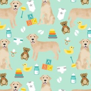 yellow lab baby fabric - expecting fabric, dog fabric, dog breeds fabric, cute dog - mint