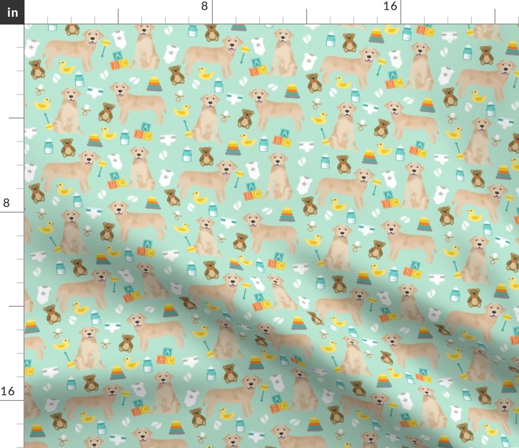 yellow lab baby fabric - expecting fabric, dog fabric, dog breeds fabric, cute dog - mint