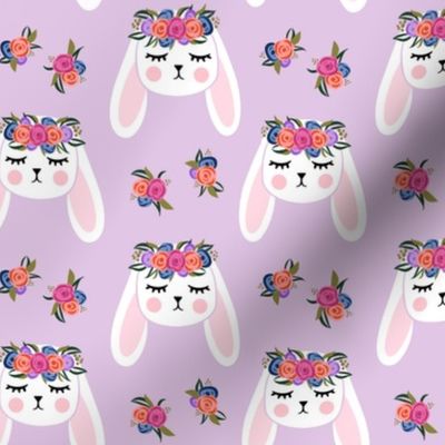 Floral Bunnies - purple - easter spring rabbit bunnies LAD19