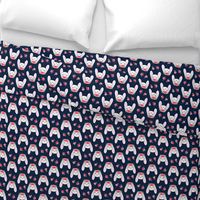 Floral Bunnies - navy - easter spring rabbit bunnies LAD19