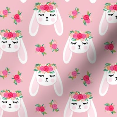 Floral Bunnies - pink - easter spring rabbit bunnies LAD19