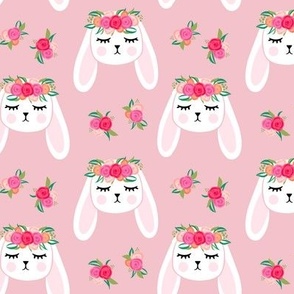Floral Bunnies - pink - easter spring rabbit bunnies LAD19