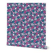 Flowers and Roses  Floral Pink on Navy Dark Blue