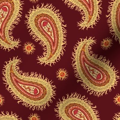 Yellow Paisley on red
