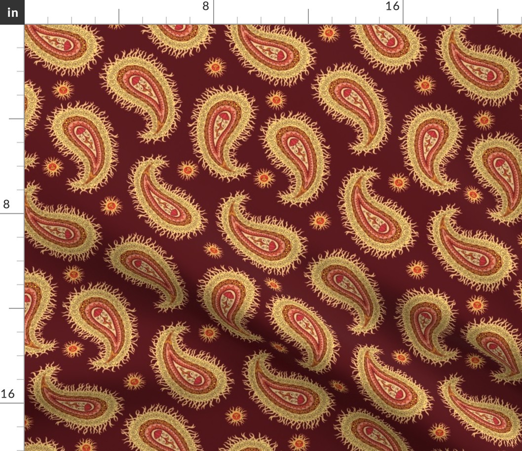 Yellow Paisley on red