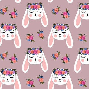 Floral Bunnies - mauve - easter spring rabbit bunnies LAD19
