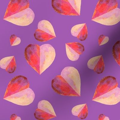 Valentines Day Cute Water Color  Hearts Pinks on Purple Background - Valentines Day - Valentines Day Fabric