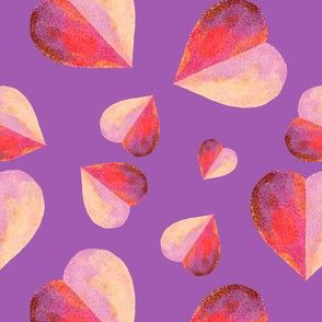 Valentines Day Cute Water Color  Hearts Pinks on Purple Background - Valentines Day - Valentines Day Fabric