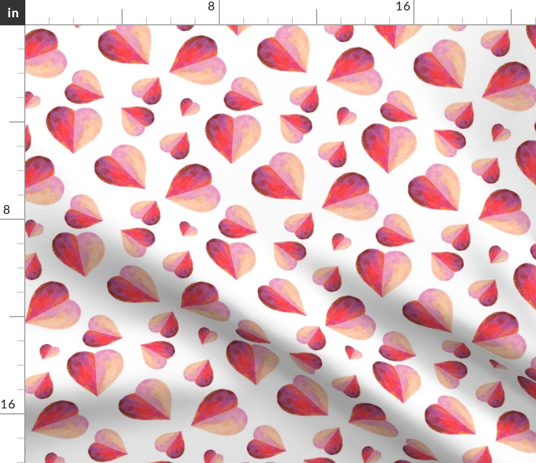 Valentines Day Cute Water Color Doodle Hearts Pinks on White Background - Valentines Day - Valentines Day Fabric