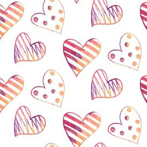 Valentines Day Cute Water Color Doodle Hearts Pinks and Purples - Valentines Day - Valentines Day Fabric