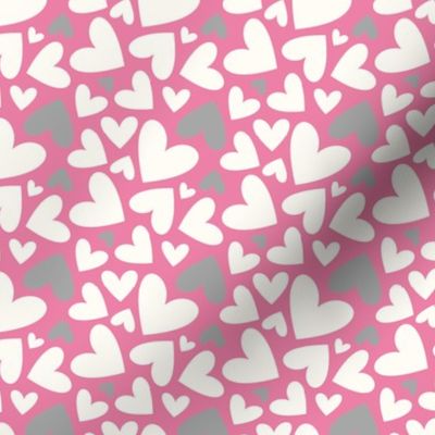  Valentines Day Grey and Off White Hearts on Pink Background - Valentines Day - Valentines Day Fabric