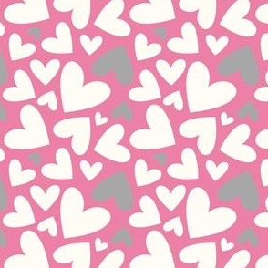  Valentines Day Grey and Off White Hearts on Pink Background - Valentines Day - Valentines Day Fabric