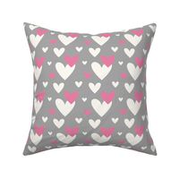  Valentines Day Off White and Pink Hearts on Grey Background - Valentines Day - Valentines Day Fabric