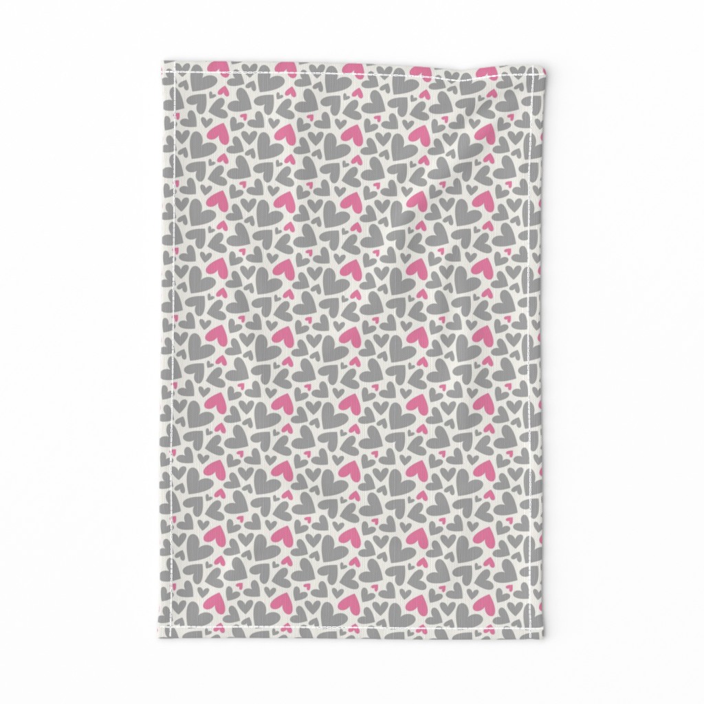 Valentines Day Grey and Pink Hearts on Off White Background - Valentines Day - Valentines Day Fabric