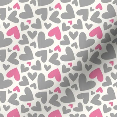 Valentines Day Grey and Pink Hearts on Off White Background - Valentines Day - Valentines Day Fabric