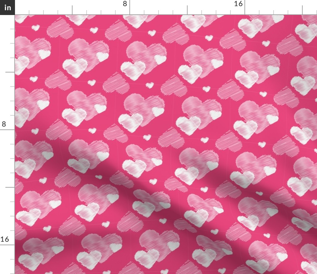 Valentines Day Doodle Hearts Pink and White on Dark Pink Background - Valentines Day - Valentines Day Fabric
