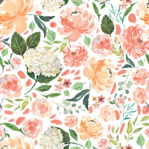 peaches and cream floral on white background