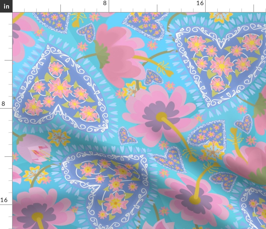 Valentine Blooms Large Blue on VTurquoise