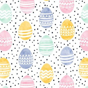 Easter eggs - watercolor multi eggs w/ black polka LAD19