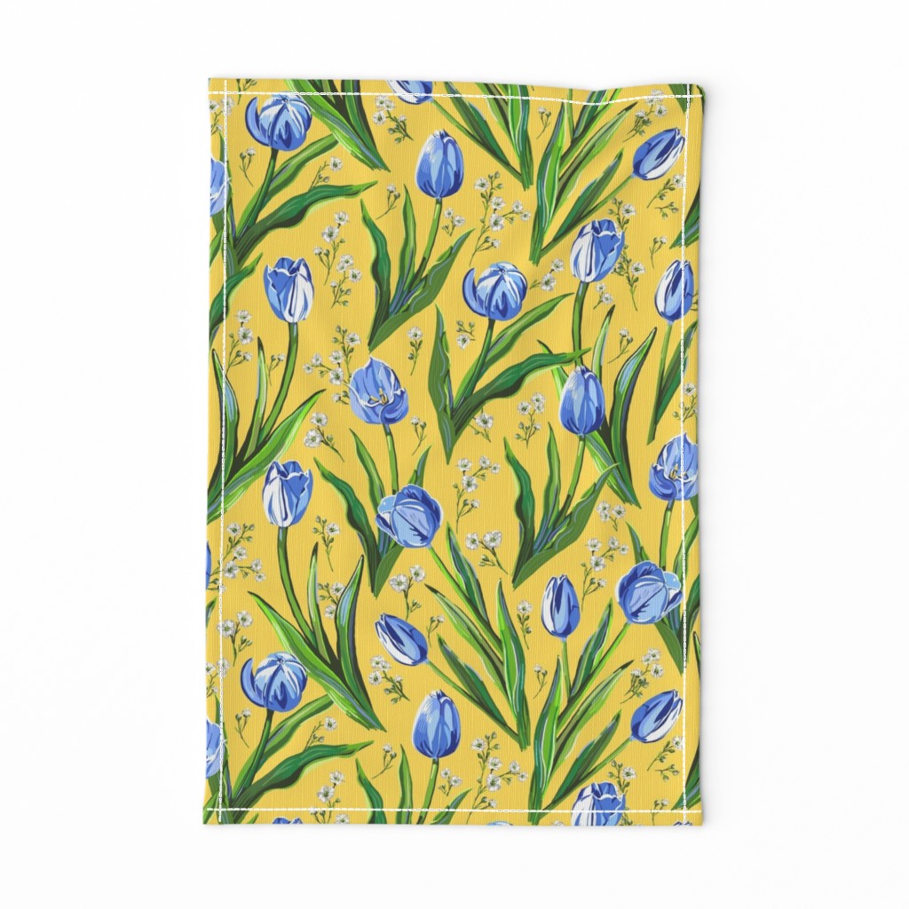 Blue Tulips + Babys Breath | Yellow