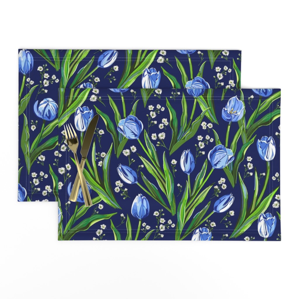 Blue Tulips + Babys Breath | Navy