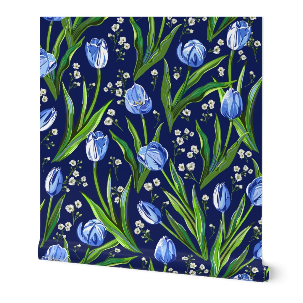 Blue Tulips + Babys Breath | Navy