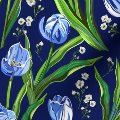 Blue Tulips + Babys Breath | Navy