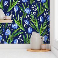 Blue Tulips + Babys Breath | Navy