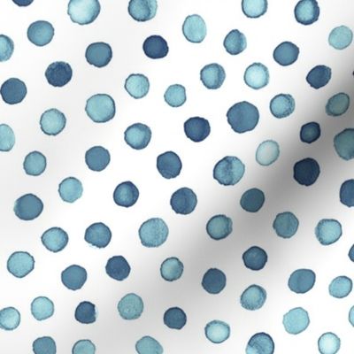 watercolor polka dots - navy and light blue