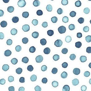 watercolor polka dots - navy and light blue