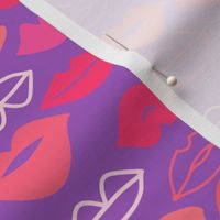 Valentines Day Doodle Lips Pink, Red, Orange, Coral on Purple Background, Kisses - Valentines Day - Valentines Day Fabric