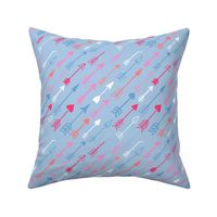 Valentines Day Doodle Arrows Pinks on Light Blue Background - Valentines Day - Valentines Day Fabri