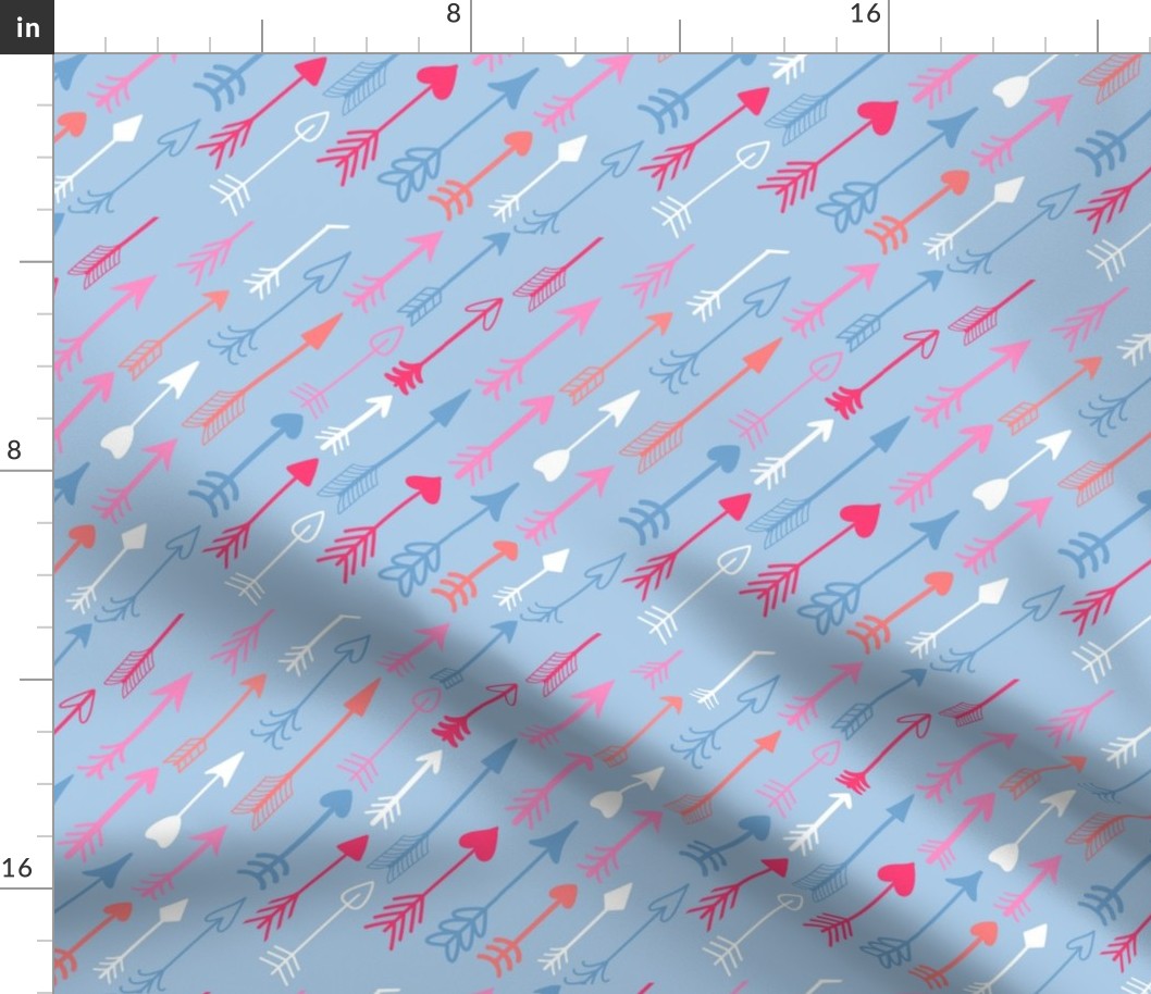 Valentines Day Doodle Arrows Pinks on Light Blue Background - Valentines Day - Valentines Day Fabri