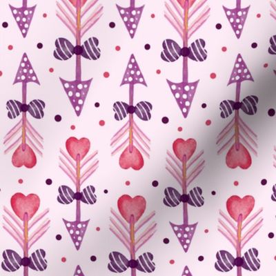 Valentines Day Doodle Watercolor Heart Arrows Pinks on Light Pink Background - Valentines Day - Valentines Day Fabric