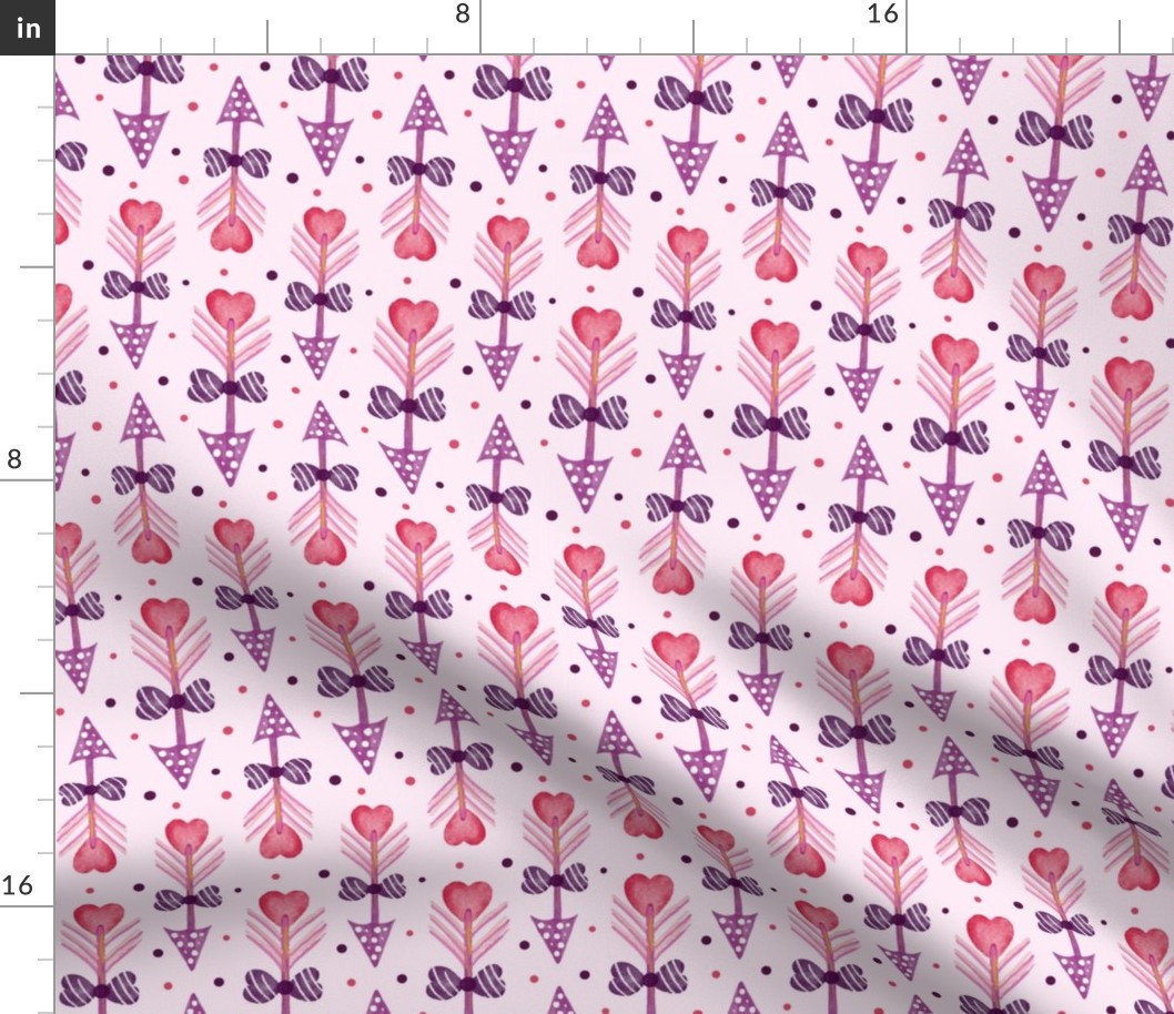 Valentines Day Doodle Watercolor Heart Arrows Pinks on Light Pink Background - Valentines Day - Valentines Day Fabric