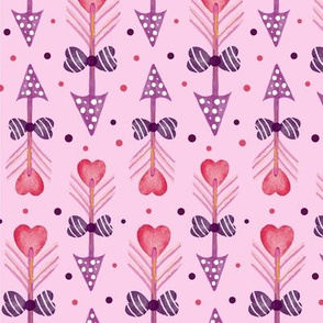 Valentines Day Doodle Watercolor Heart Arrows Pinks on Pink Background - Valentines Day - Valentines Day Fabric