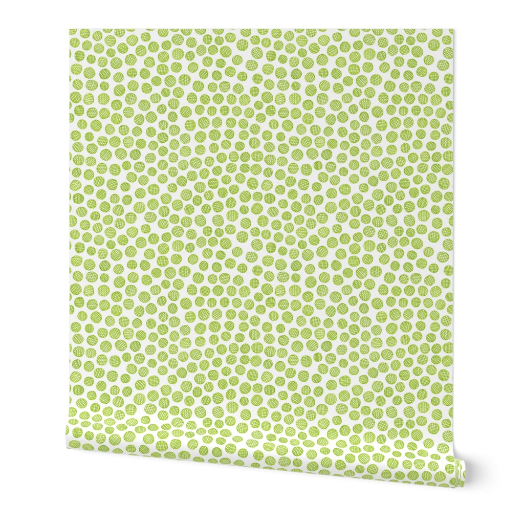 hatched pen and ink polkadots - lime green 