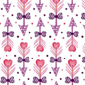 Valentines Day Doodle Watercolor Heart Arrows Pinks on White Background - Valentines Day - Valentines Day Fabric