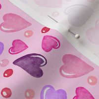 Valentines Day Doodle Watercolor Hearts Pinks Purples  on Pink Background - Valentines Day - Valentines Day Fabric