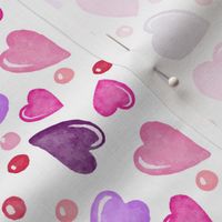 Valentines Day Doodle Watercolor Hearts Pinks Purples  on White Background - Valentines Day - Valentines Day Fabric