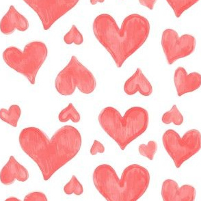 Valentines Day Watercolor Hearts Pink on White Background - Valentines Day - Valentines Day Fabric