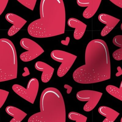 Valentines Day Cartoon Red Hearts on Black Background - Valentines Day - Valentines Day Fabric