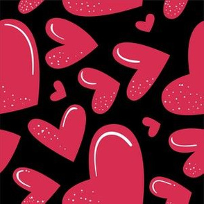 Valentines Day Cartoon Red Hearts on Black Background - Valentines Day - Valentines Day Fabric