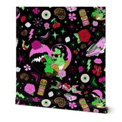 Rockabilly Monster Luau in Black + Pink