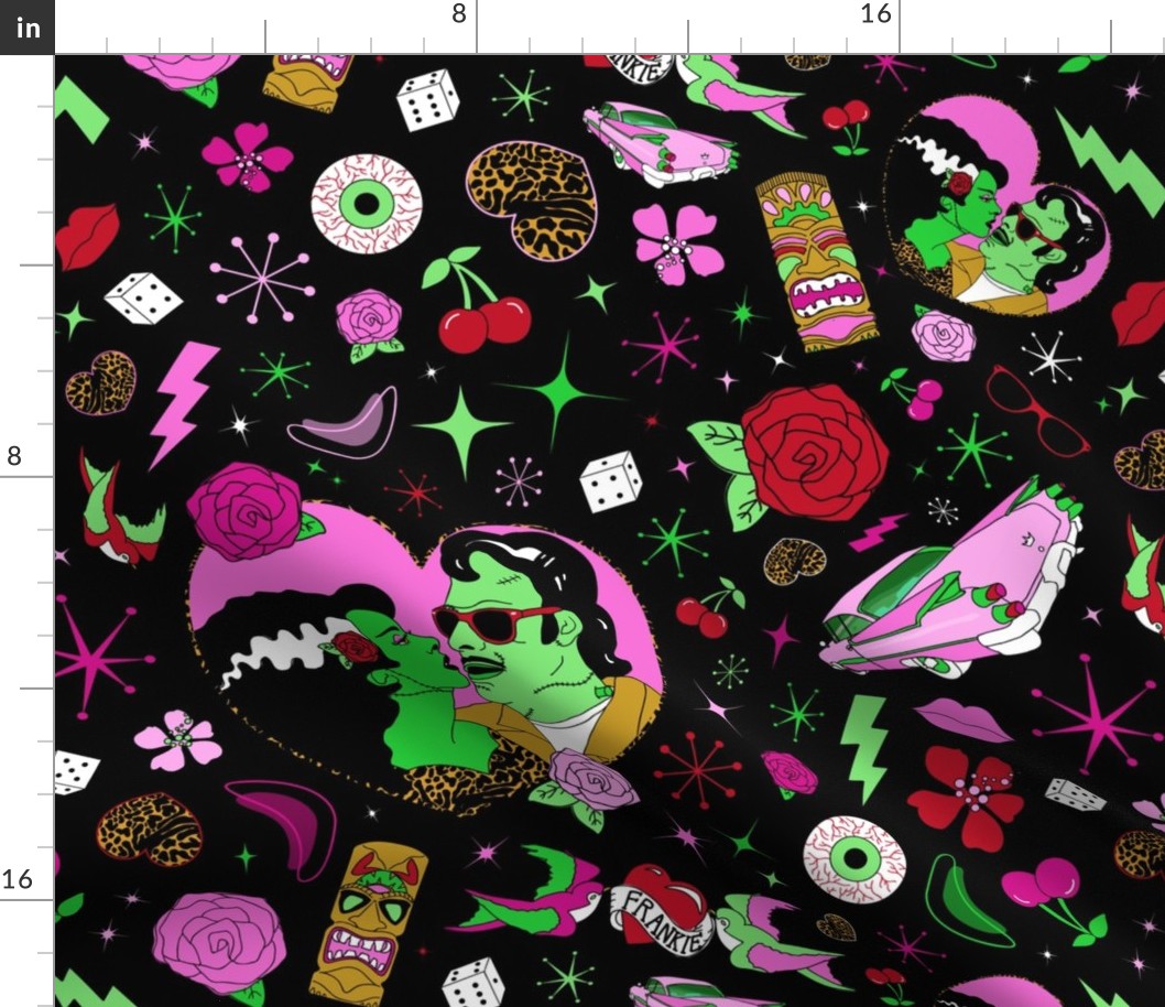 Rockabilly Monster Luau in Black + Pink