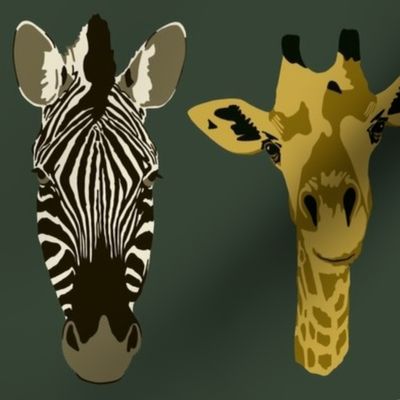 Trio of friends, zebra, giraffe, gazelle in forest green