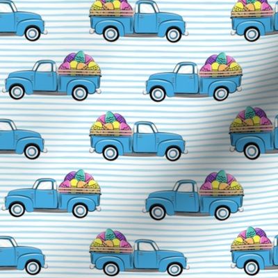 vintage truck with Easter eggs - Easter Fabric - blue stripes LAD19